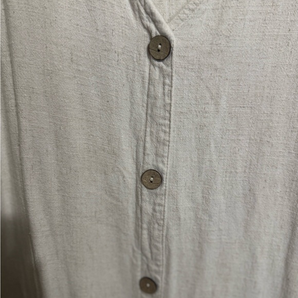 Cream Button-Down V-Neck canvas Dress - Picture 4 of 5